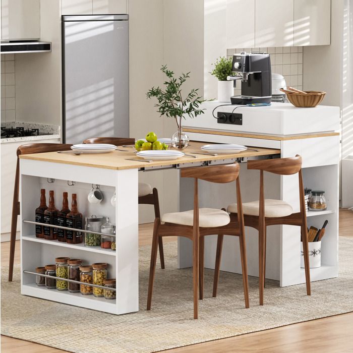 SENVIRO ilot de cuisine table extensible rangement integre lignes scandinaves 83x146x96cm blanc