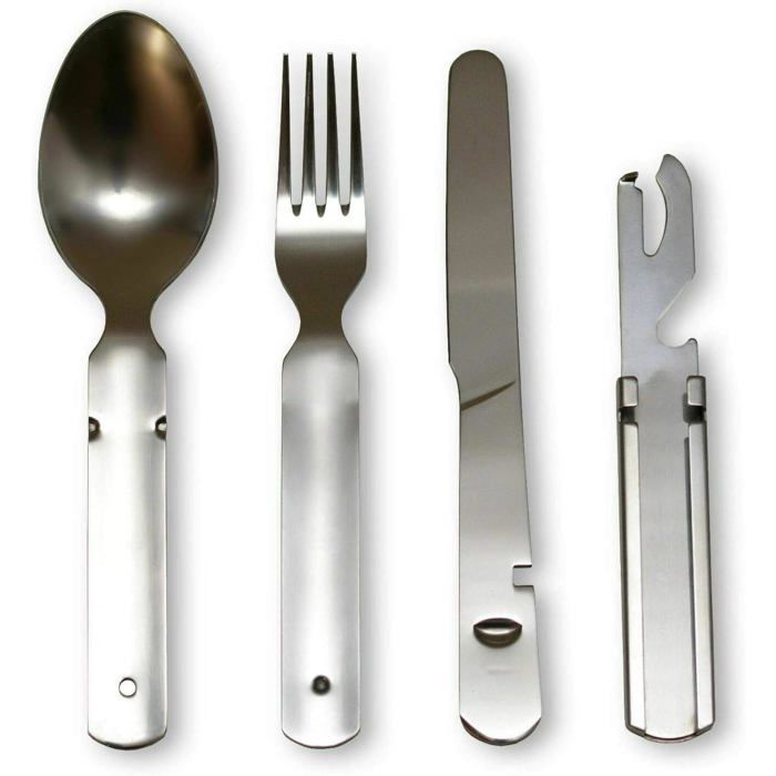Ensemble Couverts 4 Pièces Inox Camping Outdoor Durable Compact Léger Facile à Nettoyer Idéal Voyage Pique-nique