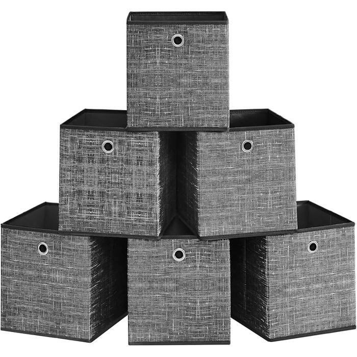 Boîtes de Rangement Lot de 6 Coffres de Rangement en Tissu Non Tissé avec Poignée 26 x 26 x 28 Noir 26L x 26l x 28H cm