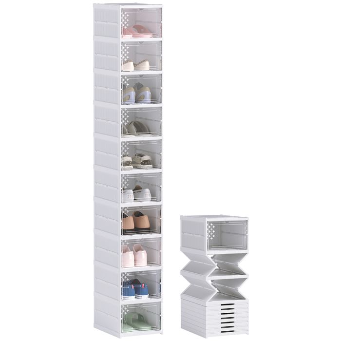 10pcs armoires à chaussures – Pliable sans montage porte transparente – Pour entrée et dressing – Blanc