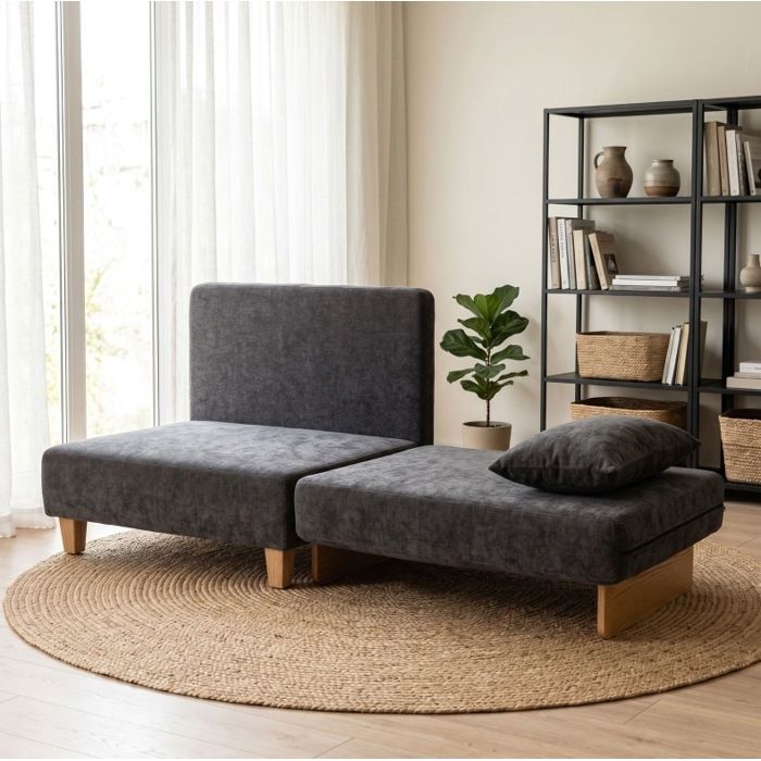 Fauteuil-lit convertible 2-en-1 1 place gris foncé lit 183 cm 2 coussins lavables et poches