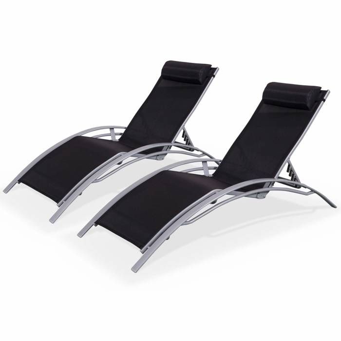 duo 2 bains de soleil louisa noir - transats aluminium et textilène - 4 positions