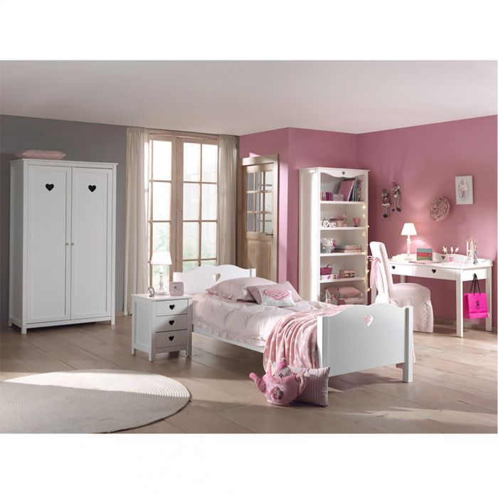 MILADY - Lit 90x200cm avec Sommier + Chevet + Armoire 2P + Pack Bureau MILADY - Lit 90x200cm avec Sommier + Chevet + Armoire 2P + Pack Bureau