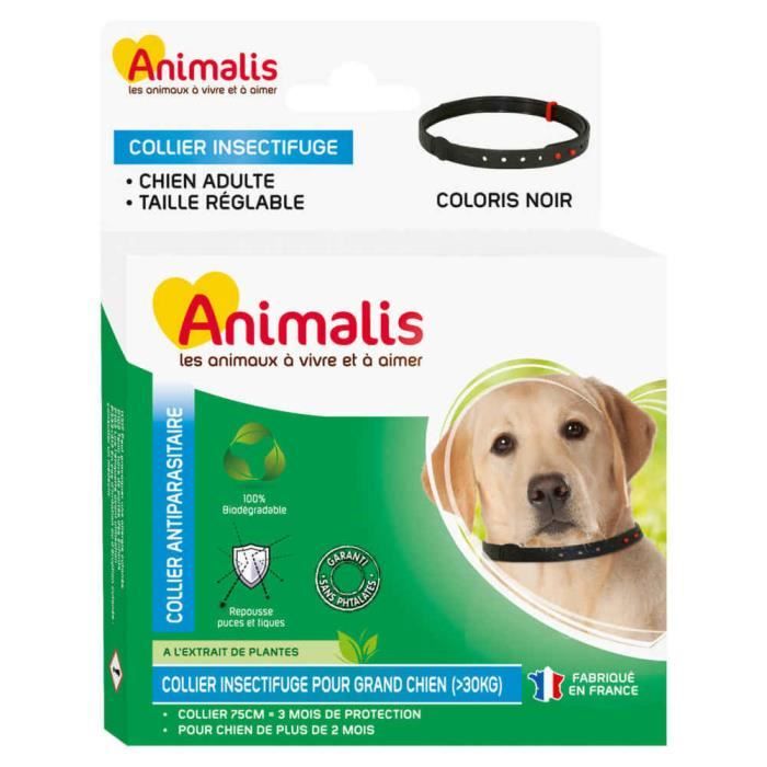 Animalis - Collier Antiparasitaire Noir pour Grand Chien - 75cm 