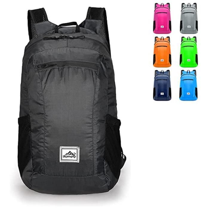 Sac à dos de randonnée sac à dos pliable ultra-léger 20L imperméable pour le rangement des sports - Noir