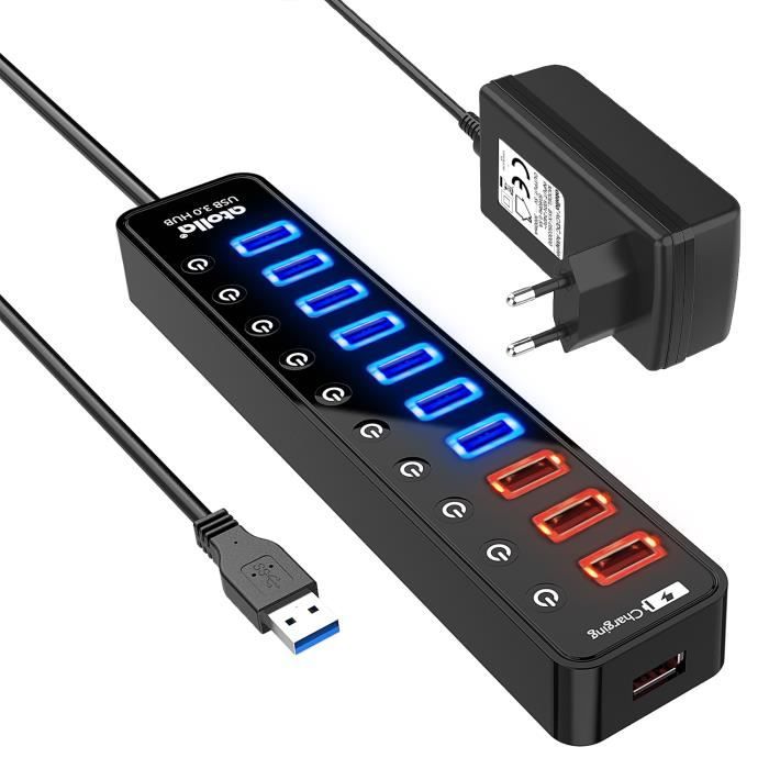 Hub 7 Ports Multiprise Chargeur Câble USB 3.0 pour Oodinateur PC MAC Windows