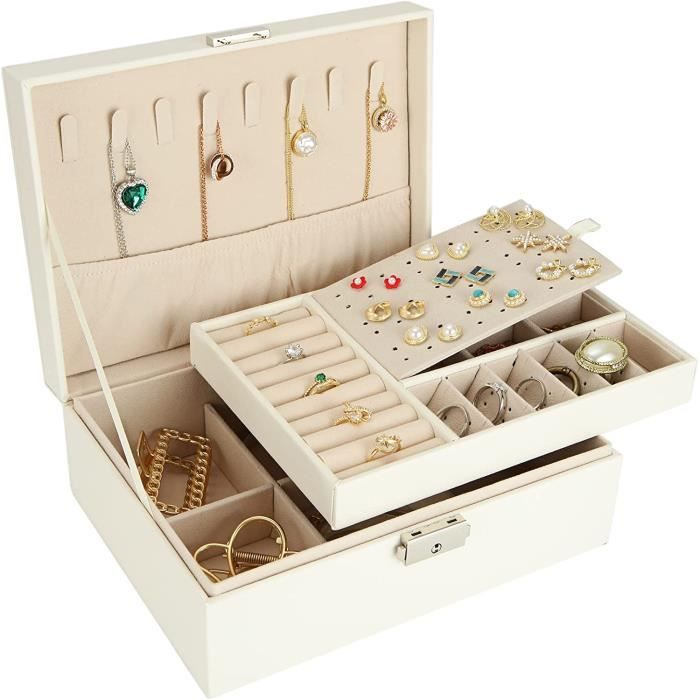 Boîte à Bijoux Ou Maquillage En Similicuir Blanc - Coffret Rangement Pour Fille Ou Femme - Neuf Avec étiquettes