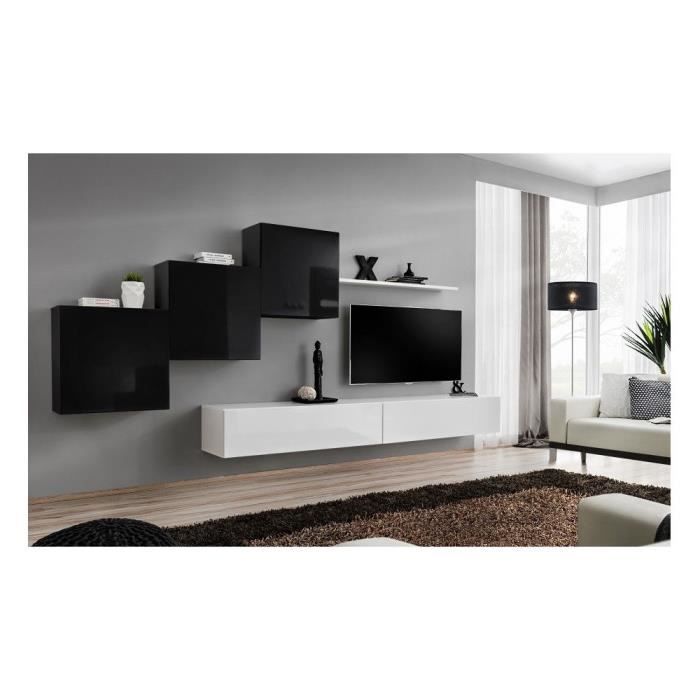 meubles tv - ensemble meuble tv mural  - switch x - 330 cm  x 160 cm x 40 cm - noir et blanc blanc