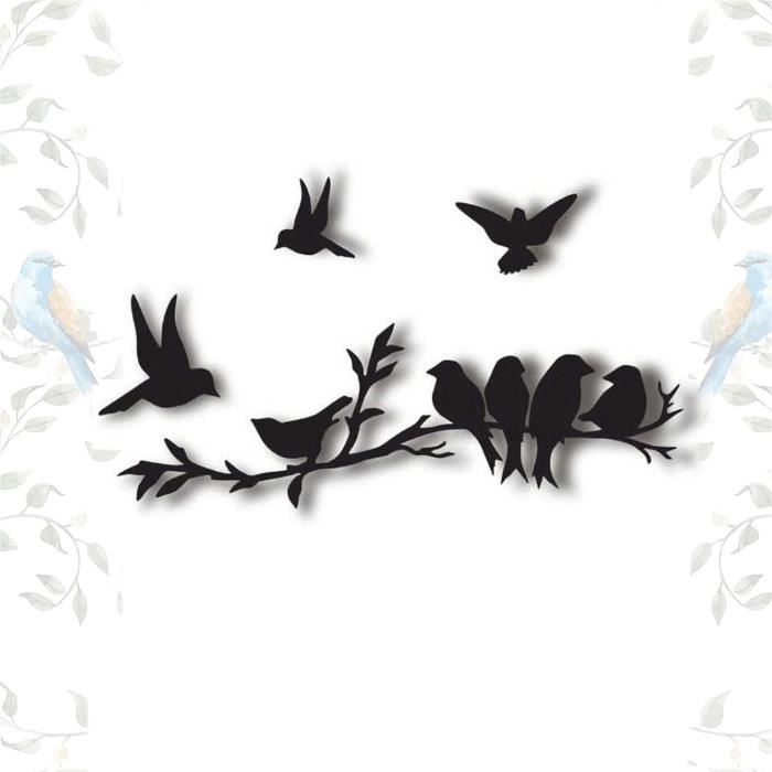Décoration Murale Métal Oiseaux Sur Branche - Sculpture Extérieure Noire Pour Maison, Jardin, Balcon | 4 Oiseaux Séparés