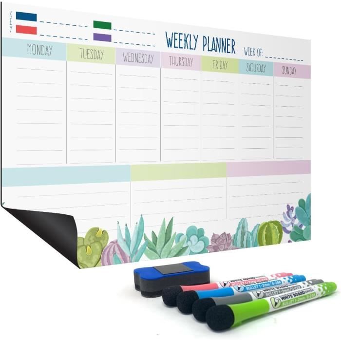 Planning Magnétique Frigo PREVIS - Format A4 (21x30 Cm) - Plexiglas Transparent - Avec 4 Marqueurs Effaçables