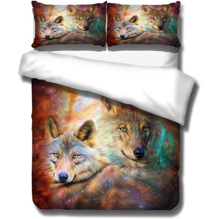 Housse De Couette Loup 3D 200x200 Cm - Motif Animal Réaliste - Enfant Garçon/fille - Polyester
