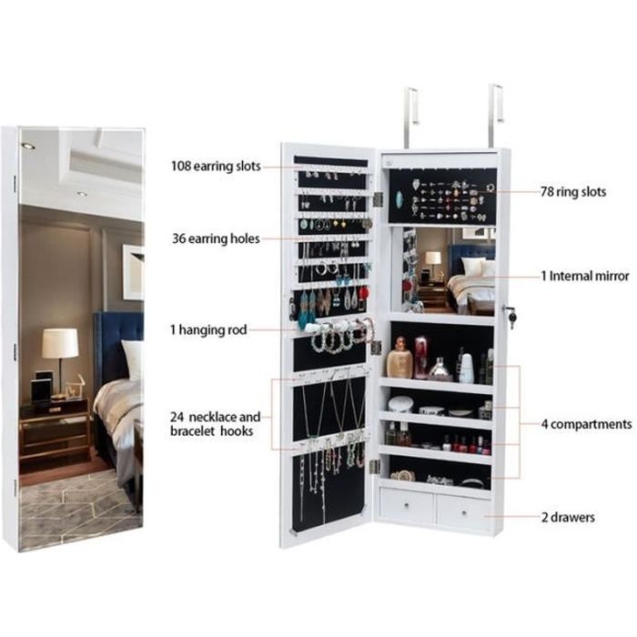 Organisateur à Bijoux Mural Transparent Avec Porte Magnétique - Range Boucles D'oreilles, Colliers, Bracelets Sans Perçage