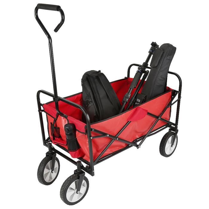 Chariot de Transport à Main Remorque de Jardin Pliable avec 4 Roues Rouge Chariot de Transport à Main Remorque de Jardin Pliable avec 4 Roues Rouge
