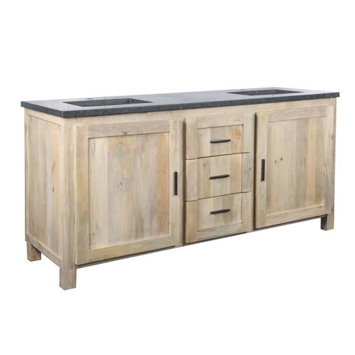 Meuble Double Vasque Contemporain Pierre Noir Et Bois Massif