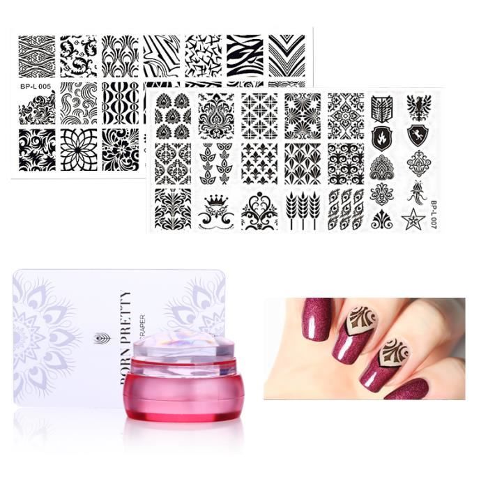 Kit Stamping nail ongle Plaque Géométrie 2 pcs Nail Art Raclette