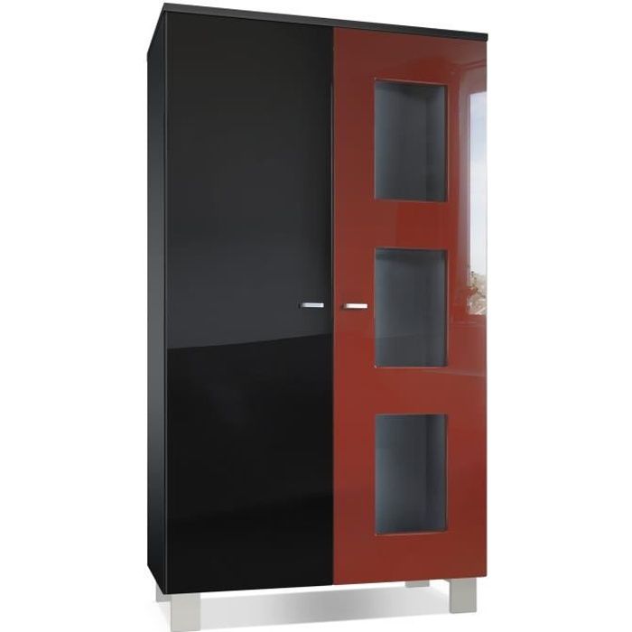 Vladon Vitrine Armoire Denjo Corps en Noir mat - Façades en Noir haute brillance et Bordeaux haute brillance Vladon Vitrine Armoire Denjo Corps en Noir mat - Façades en Noir haute brillance et Bordeaux haute brillance