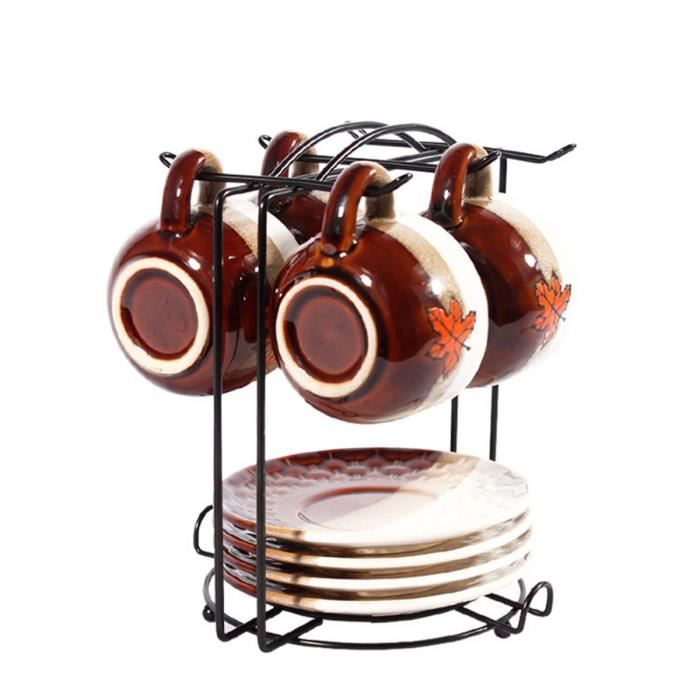 Unho Porte Tasse À Café: Support Tasse à Café Vintage 8 Crochets Porte Mug Avec Étagère Rangement Tasse Pour Cuisine Salle à Manger - 42x16x43.5cm