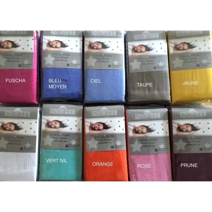  Drap housse - Polycoton - 160x200 cm - Couleur ciel - Bonnet 23 cm - Uni 