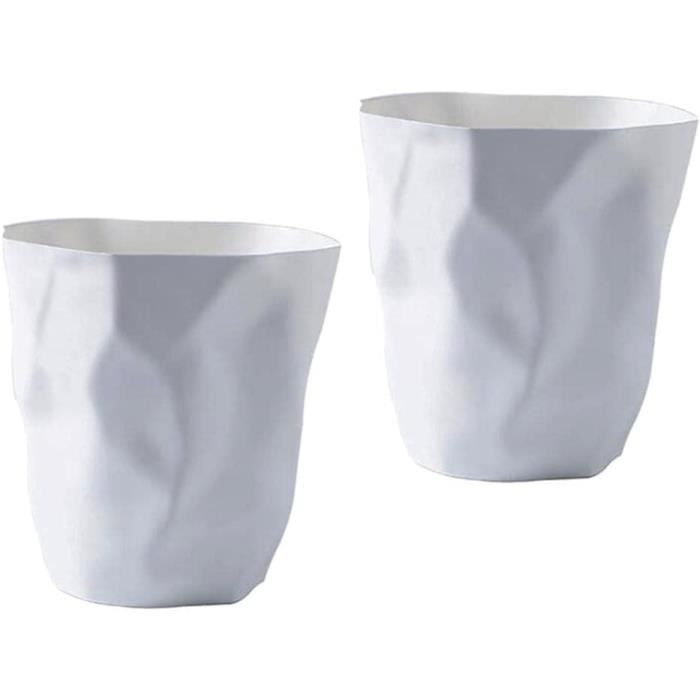 Poubelles Salle De Bain Bremermann - Lot De 2 (1,5L Et 5,5L) - Couvercle Pivotant - Design Rainuré Blanc