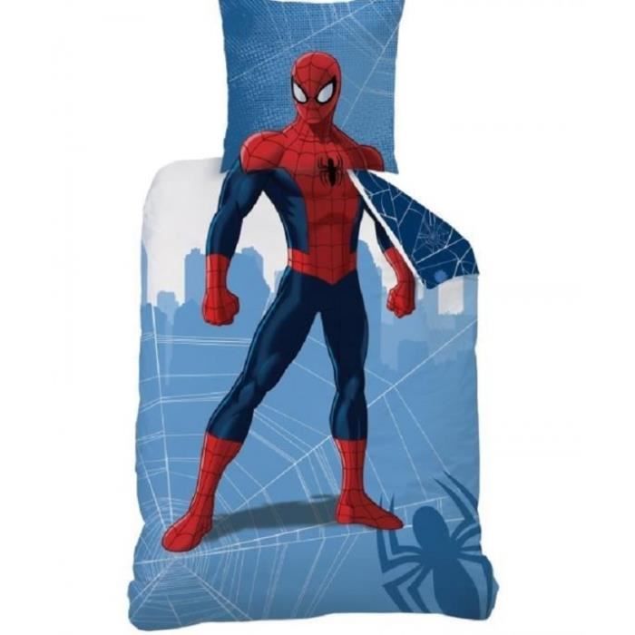 Parure De Lit Spiderman 100% Coton - Housse De Couette 140x200cm + Taie 63x63cm - Garçon