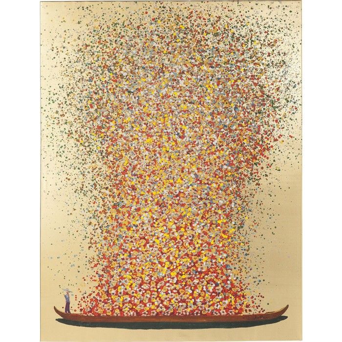 Tableau Décoratif 'Touched' Couple Sous Parapluie Fleuri - Peint à La Main, Dimensions 80x100 Cm - Kare Design