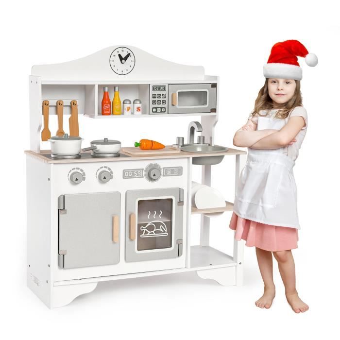 Cuisine en bois blanche pour enfants+Ensemble d'accessoires de cuisine -  Cdiscount Jeux - Jouets