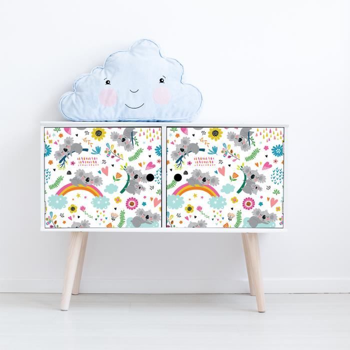 Sticker meuble pour enfant koalas sur un lit arc-en-ciel 40 x 60 cm
