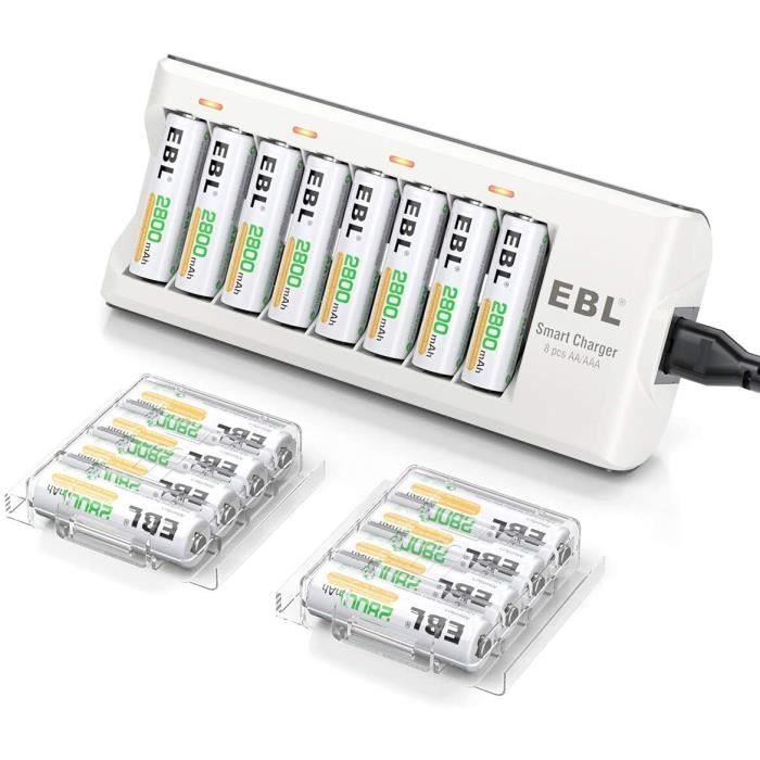 Chargeurs de piles EBL Chargeur de Piles AA-AAA 8 Slots- avec 16pcs AA Piles  Rechargeables 2800mAh Haute Capacité avec B 2781 - Cdiscount Bricolage
