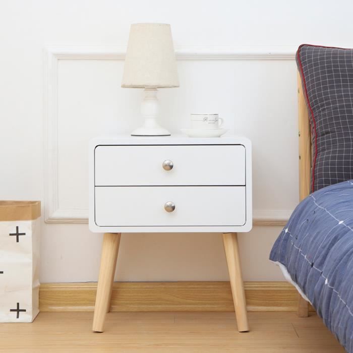 Table Chevet Table De Nuit Blanche Scandinave Avec 2 Tiroirs 42 32