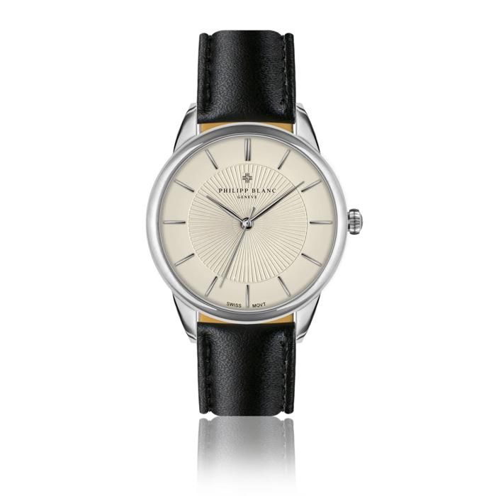 Montre cuir Philipp Blanc - silver - 38 mm