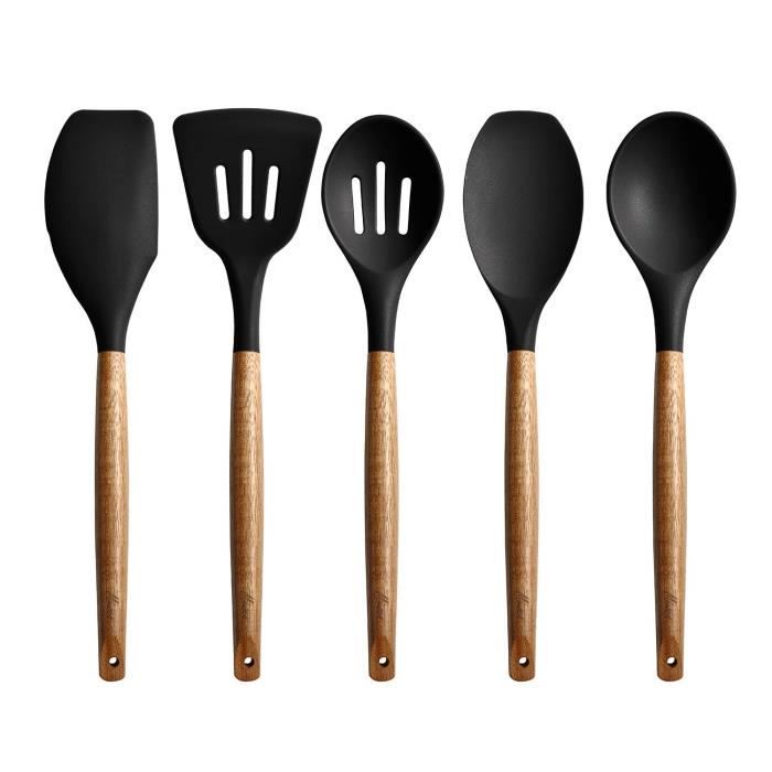 Set De 44 Ustensiles De Cuisine En Silicone Sans BPA - Noir Avec Pot De Rangement - Anti-rayures Et Résistant à La Chaleur