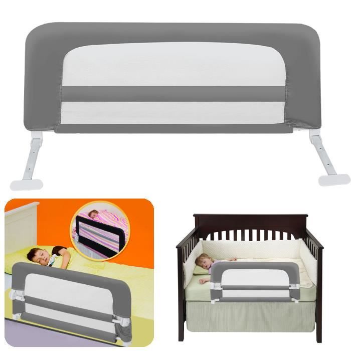 Barrière De Lit Pliable GOPLUS – Hauteur Réglable 72,5 à 101,5 Cm – Pour Enfants 0-3 Ans, Gris, Sécurité