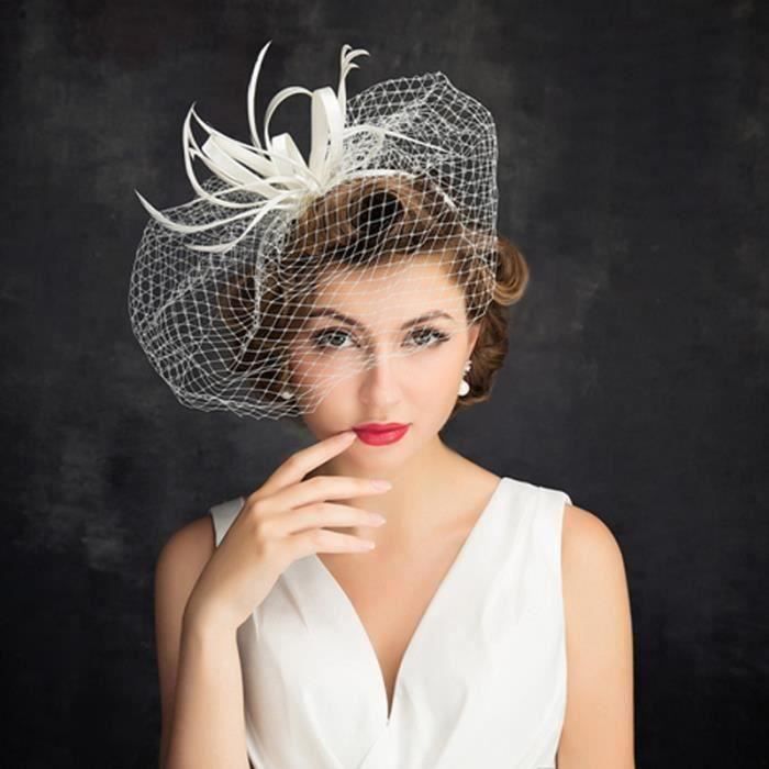 BO Chapeau Bibi Femme Mariage Pince a Cheveux Fleur Plume Serre tete Cocktail Fete Soiree Ceremonie Vintage Blanc Cdiscount Au quotidien
