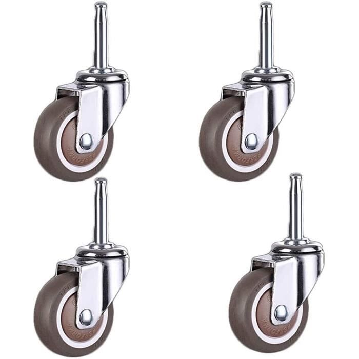 Lot De 4 Mini Roulettes Pivotantes Avec Frein - Tige Filetée M6, Caoutchouc TPE Silencieux - Pour Meubles, Chaises, Établi - 12