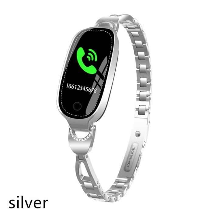 Montre connectee F18 montre intelligente dame Bracelet pression arterielle surveillance de la frequence cardiaque Type silver Cdiscount Telephonie