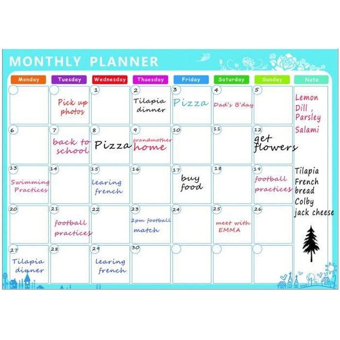 Calendrier planning et éphéméride GENERIQUE Tableau blanc magnétique  mensuel Qu'est-ce qu'on fait ? pour frigo - Agenda familiale de  votre mois - Whinat