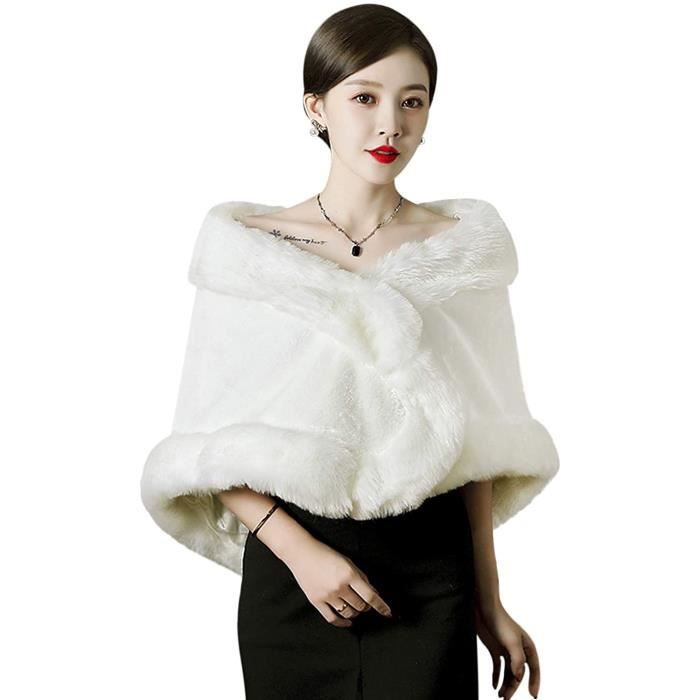 Poncho Cape Femme En Imitation Cachemire - Rouge, Avec Fausse Fourrure Fox Et Pompons - Taille Unique