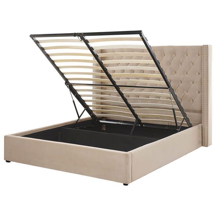 Lit avec coffre en velours beige 160 x 200 cm LUBBON Lit avec coffre en velours beige 160 x 200 cm LUBBON