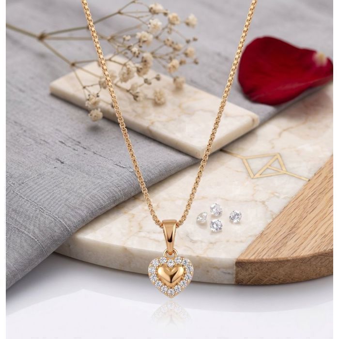 Collier Cœur Cristal Blanc Plaqué Or 750/1000 - 41-45 Cm - Neuf Avec Étiquette