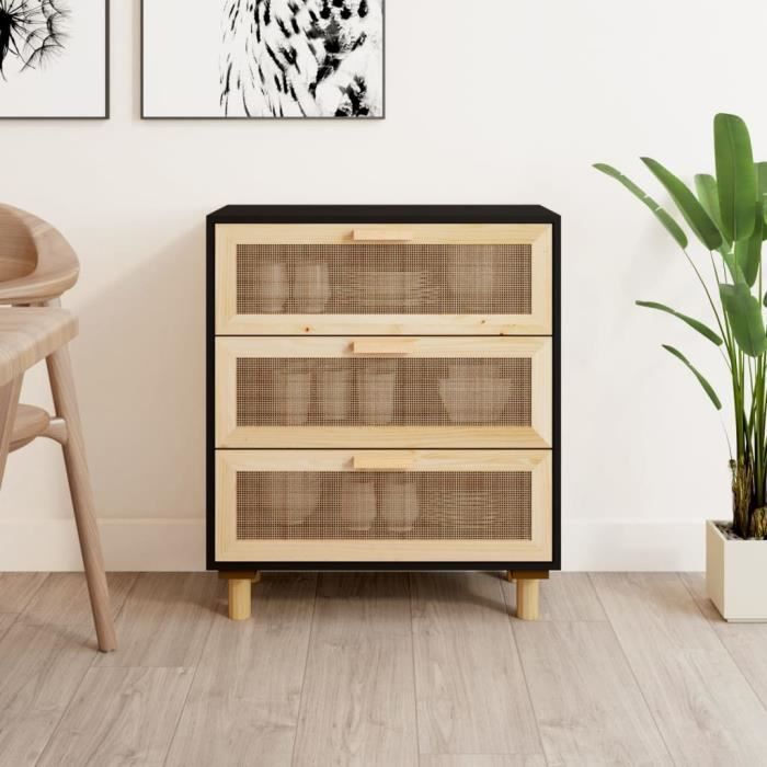 vidaXL Buffet Blanc 60x30x70 cm Bois de pin massif et rotin naturel345633