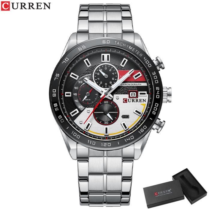 montre-bracelet à quartz en acier inoxydable pour homme, horloge chronographe, nouvelle mode 8410 silver box