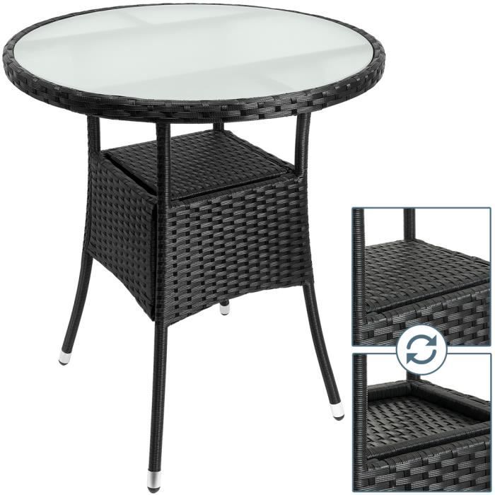 table en polyrotin rond - ø60cm - noir pour jardin balcon meuble table d'appoint