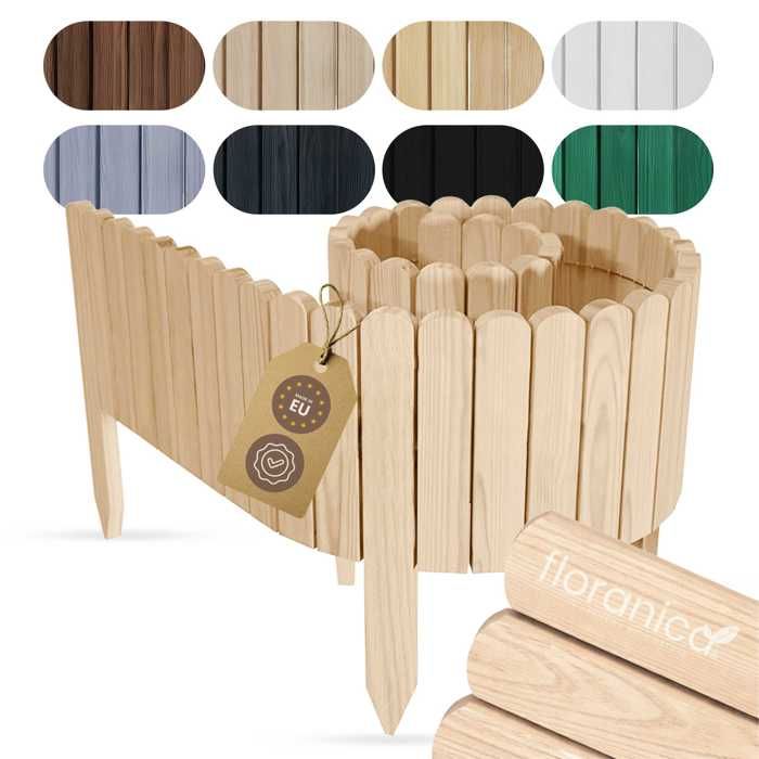 Floranica Rollborder Clôture Flexible En Bois De Pin 200 X 20 Cm Non-traité Bordure De Parterre De Gazon Décoration Clôture De Jardin Exterieur Pour Vergers Palissade En Bois
