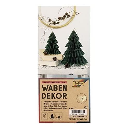 Décoration de Noël - FOLIA - Sapins en Nid dAbeille - Set de 2 - Vert Sapin - Bord Doré Scintillant
