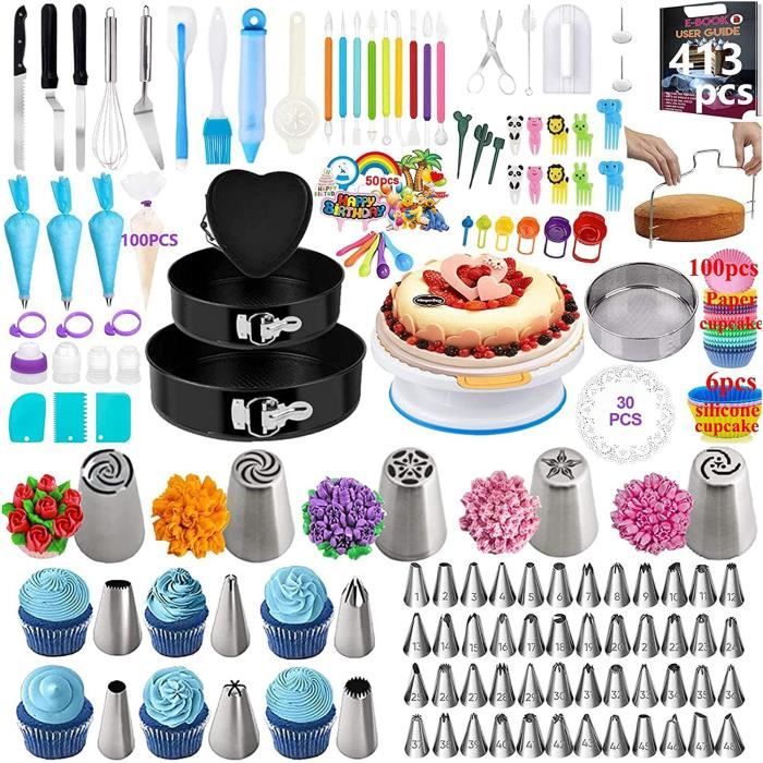 Kit de décoration de gâteaux 359 pièces avec 60 douilles et douilles avec  boîte à outils multifonction à 3 couches avec plateau
