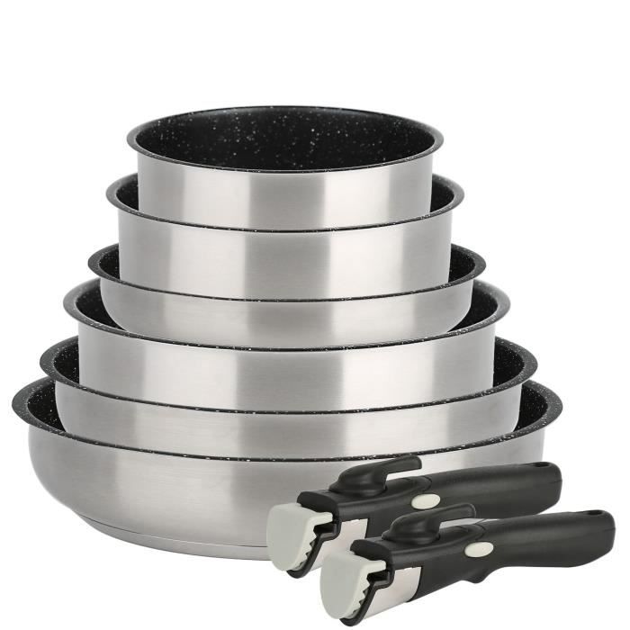 Batterie De Cuisine 6 Pièces Ustensiles Noirs Antiadhésifs - Spatules, Cuillères Et Passoire En Nylon