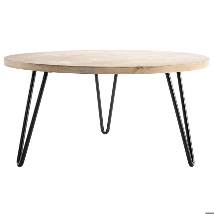 Miliboo - Table basse ronde bois manguier massif et métal noir D80 cm VIBES