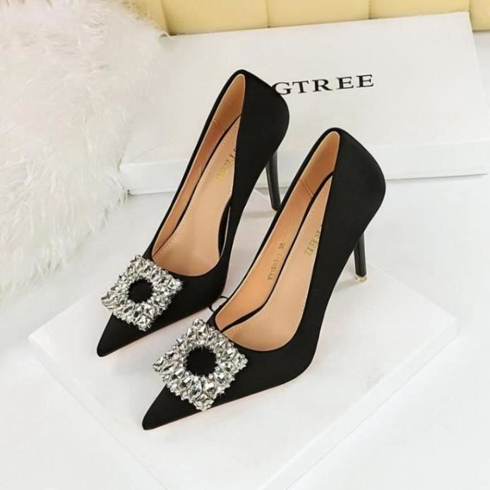 Escarpin Femme WT TaloWT hauts ultra Embouchure peu profonde Pointe satin Strass boucle unique Noir Achat Vente Escarpin Femme WT TaloWT hauts
