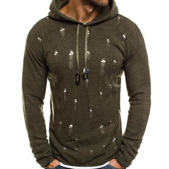 Pull homme de Marque Couleur unie A capuche Trou Col rond Noel lache La mode decontracte Nouveau style d automne sweatshirt Vert Cdiscount Pret a Porter