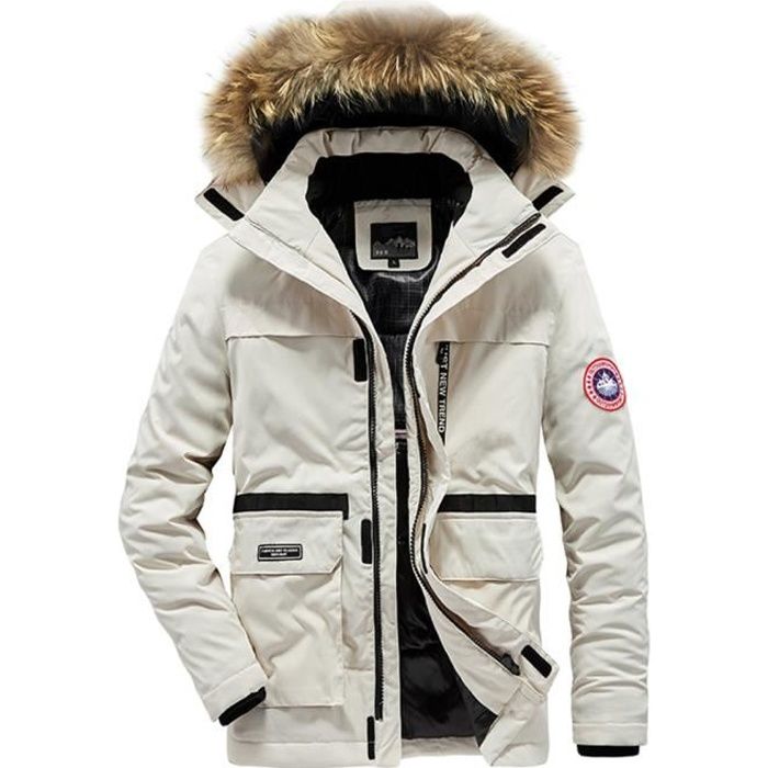 Parka Homme Matelass?� Parka Fourrure ?� Capuche Fausse Fourrure Amovible Parka L'Hiver Chaud 